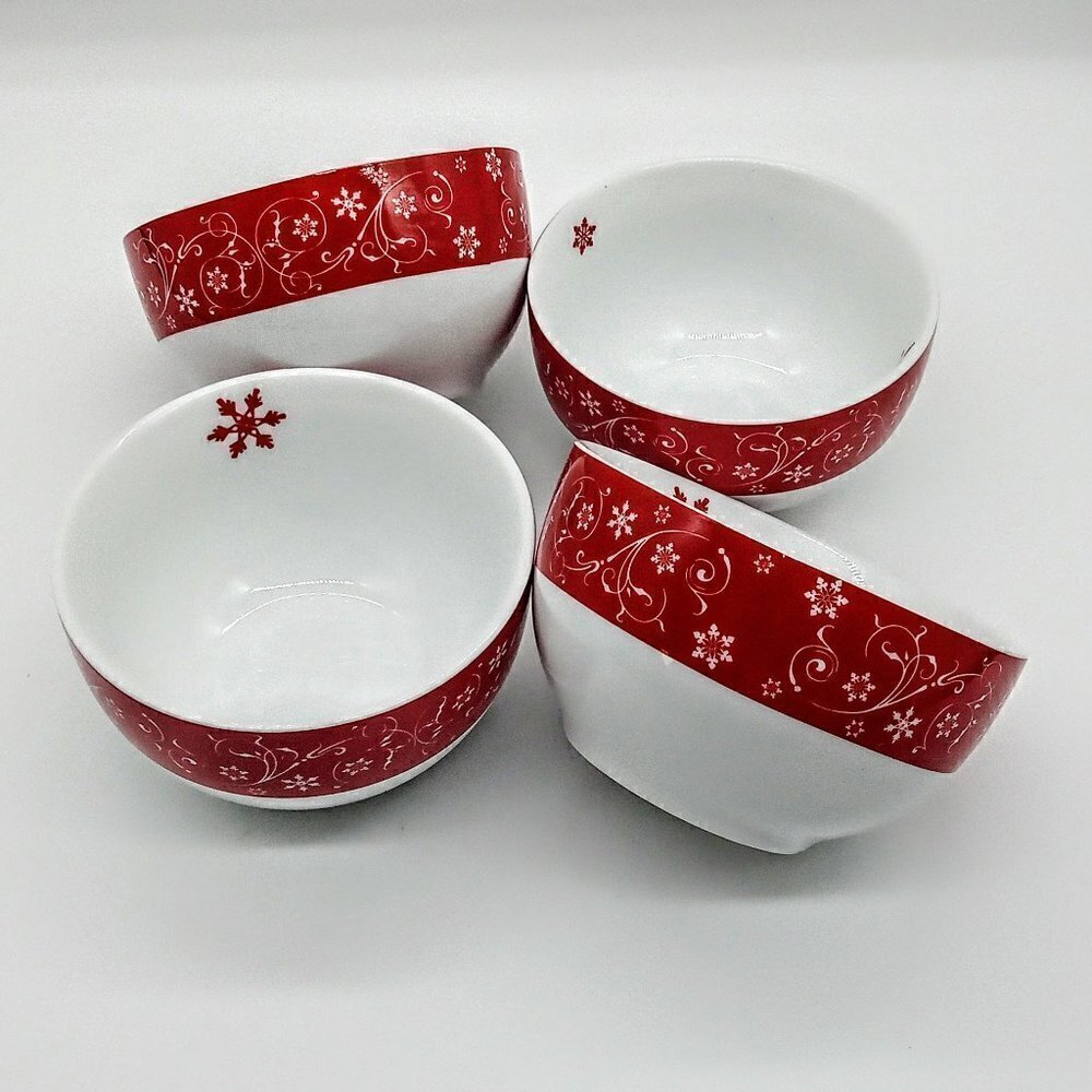 Clay Art Red Snowflake White Scroll Ceramic Bowls